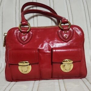 Marc Jacobs Cherry Red Satchel with Gold Accents